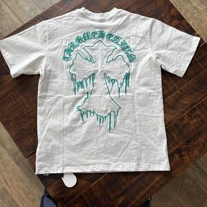 Chrome Hearts White Tee with Teal Cross Design